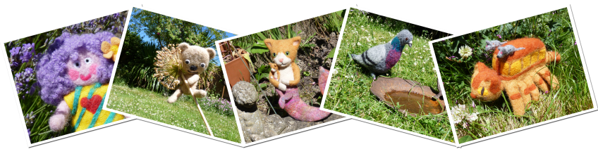 Photographs of work by Kate Cloud included a needle felted pigeon, a needle felted mer-cat, and Ted