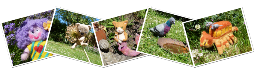 Photographs of work by Kate Cloud included a needle felted pigeon, a needle felted mer-cat, and Ted